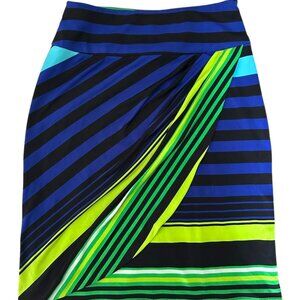 NEW ANTHRACITE BY MUSE MULTICOLOR BLUE BLACK GREEN WHITE WRAP PENCIL SKIRT SZ 2